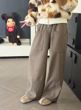 CHACHA【大口袋休闲裤】休闲时尚百搭时髦松紧腰直筒磨毛休闲裤