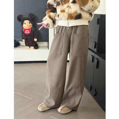 CHACHA【大口袋休闲裤】休闲时尚百搭时髦松紧腰直筒磨毛休闲裤