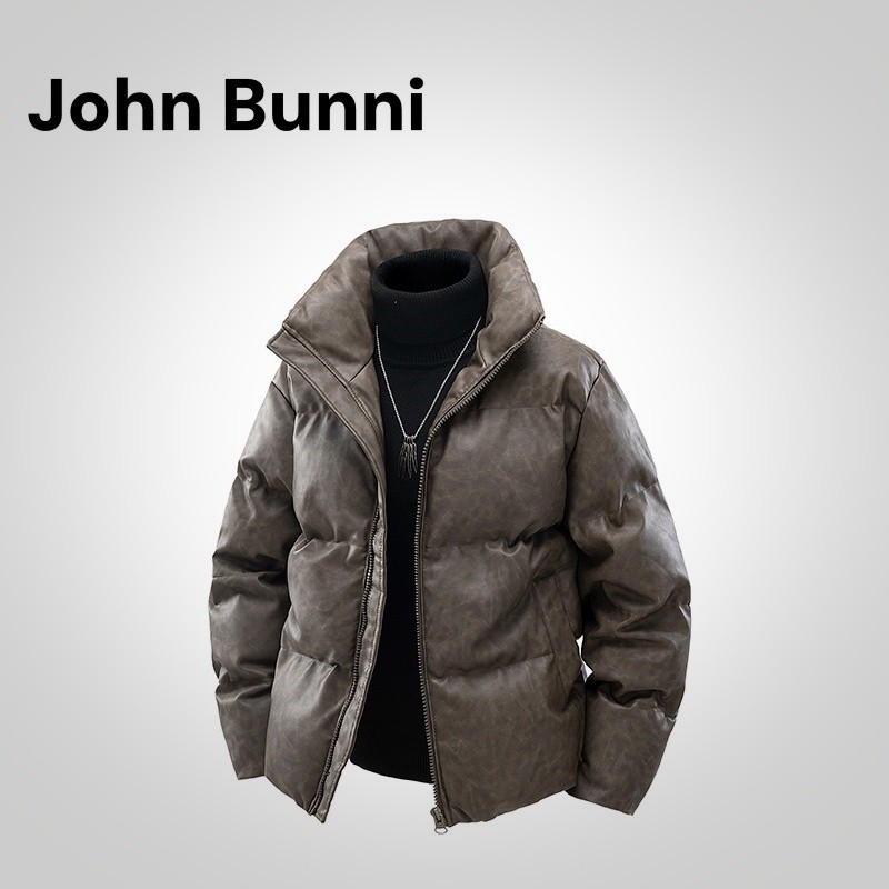 John Bunni纯色百搭新款男士冬季立领加厚保暖潮牌时尚棉衣外套