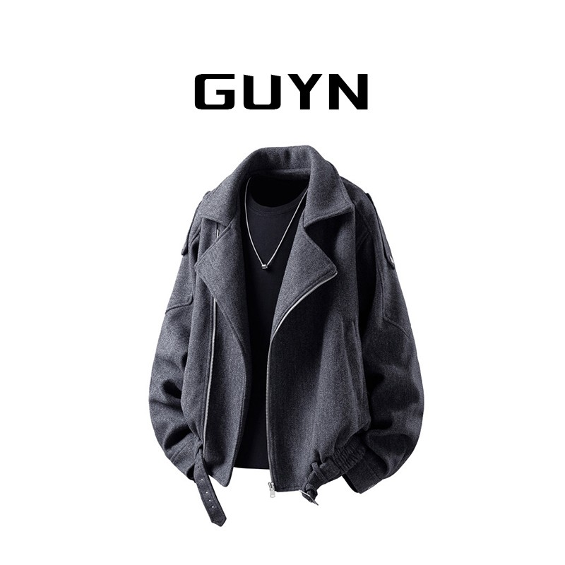 品牌正品现货】GUYN毛呢短款夹克男秋冬季小众设计感加厚休闲外套