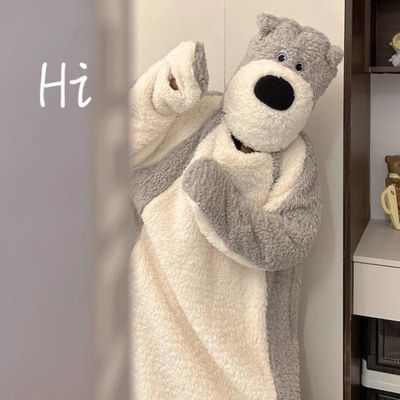 搞怪卡通秋冬季小狗连体睡衣女