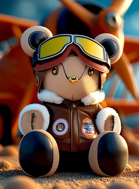 BUERBEAR布尔熊 Kiddo复古飞行员 抱抱熊玩偶毛绒玩具生日礼物