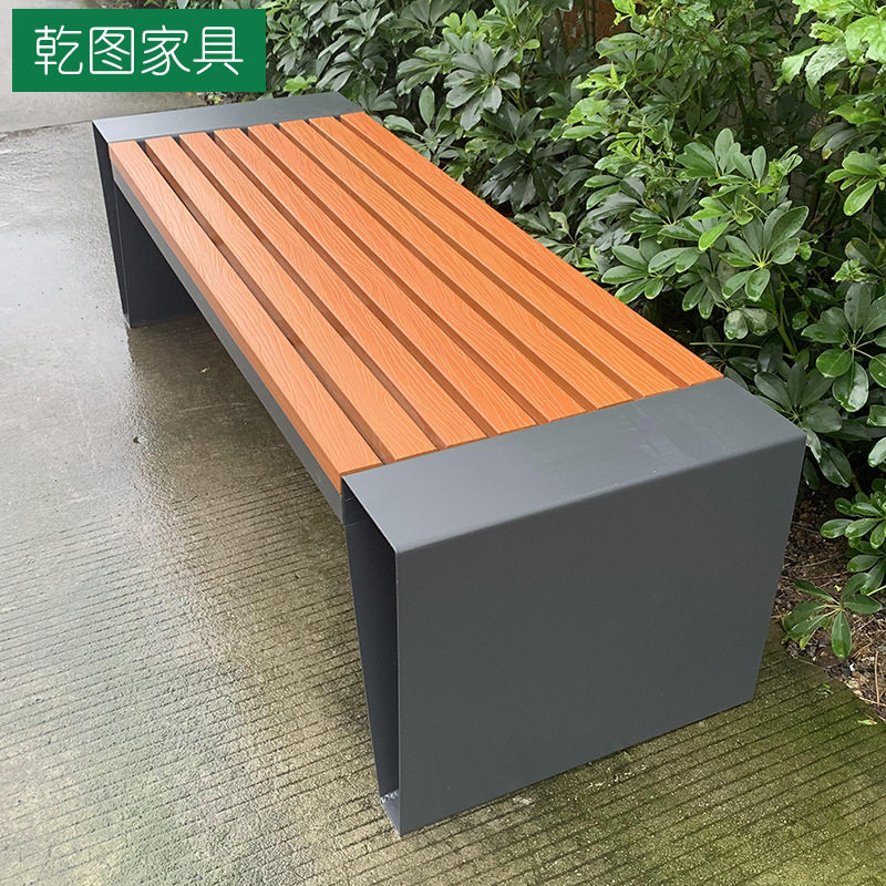户外不锈钢公园椅子庭院休闲坐凳花园景观座椅防腐木长椅实木长凳