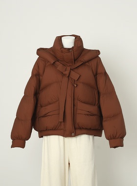 专柜1699【衣香】时尚气质纯色连帽系带短款羽绒服~25冬新款女装
