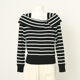 女装 专柜569 条纹针织衫 26春新款 衣香 绵羊毛设计感一字领修身