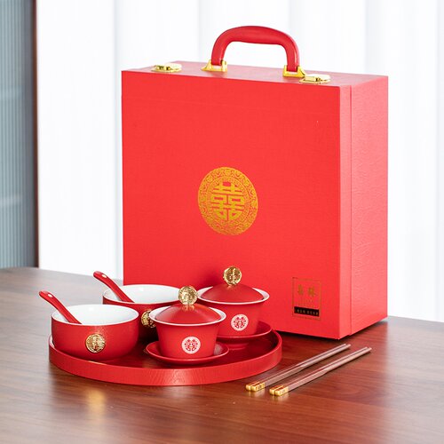 极速金喜婚庆改口敬茶杯陶瓷结婚喜杯礼盒套组送新人婚礼婚庆用品