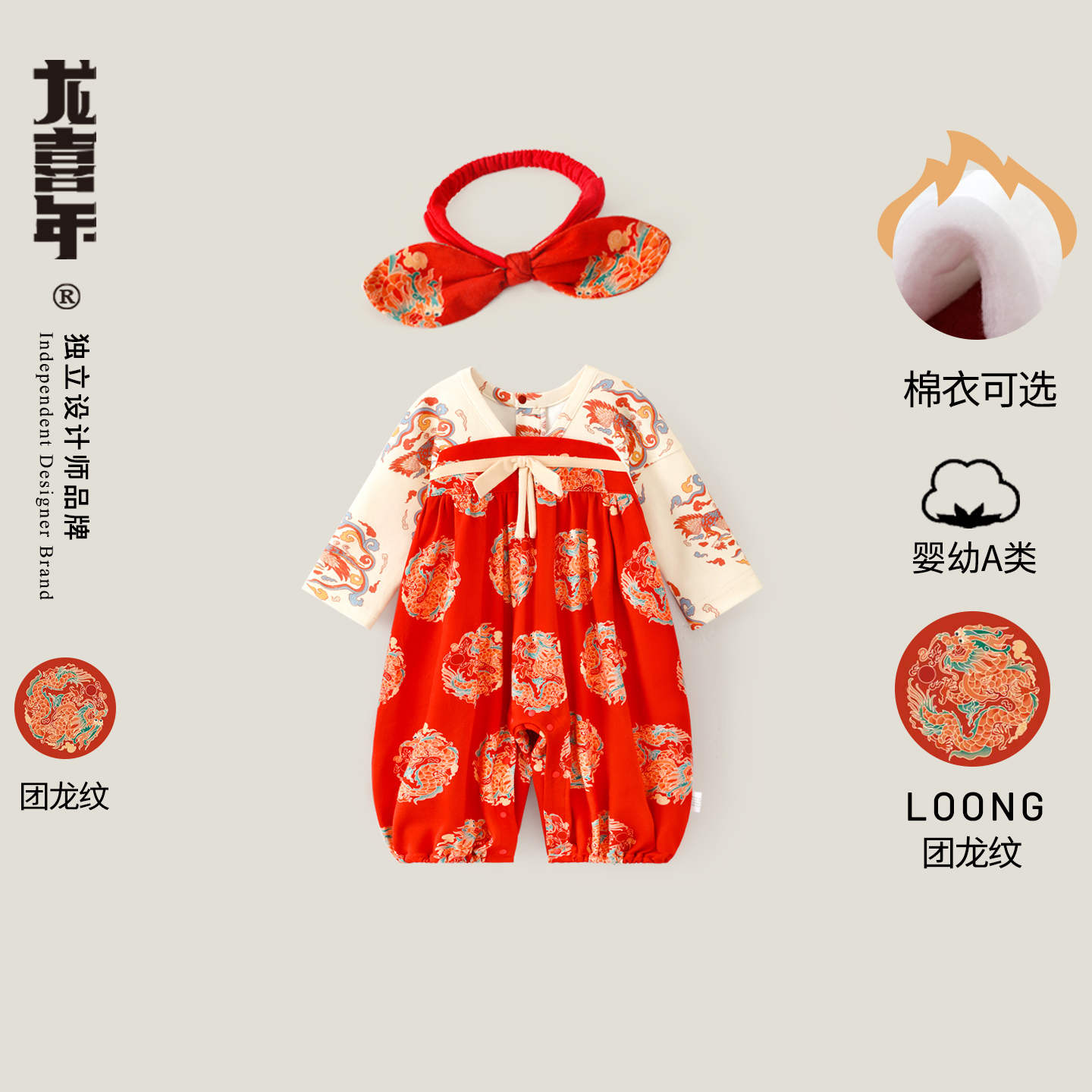 龙喜年周岁女宝礼服纯棉印花