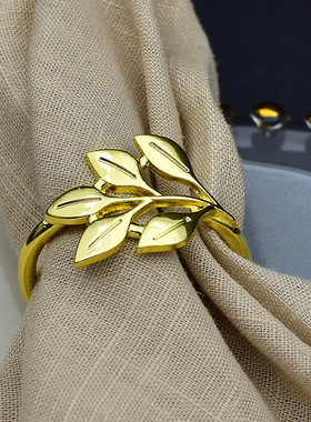简约树叶餐巾扣金色婚礼装饰餐巾环口布圈环餐口金属餐巾圈