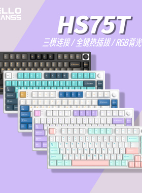 HELLO GANSS HS75T有线蓝牙2.4G无线三模RGB插拔TTC佳达隆带旋钮