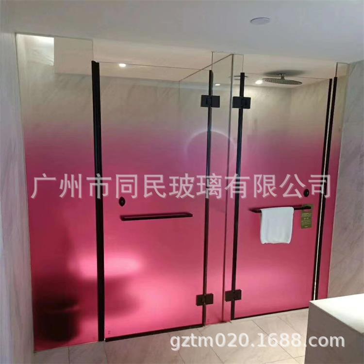 爆款粉红色渐变玻璃隔断渐变玻璃淋浴房渐变粉红色玻璃玻璃