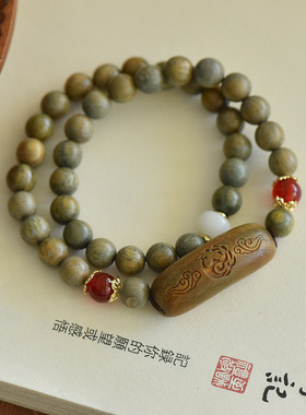 适用紫檀绿檀双圈手链搭配无事牌手牌文玩时尚饰品佛珠手串a2117
