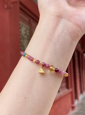 适用天然碧玺小珠子手串女彩虹彩宝叠戴手链高级感粉色水晶a2131