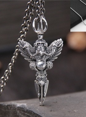 适用泰莉藏传纯银复古大鹏鸟金刚杵吊坠泰银精雕藏式金钢杵a1917