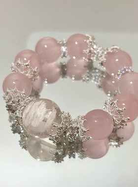 适用【粉雪幽灵】普陀山桃花粉雪花幽灵水晶手串姻缘粉水晶a2151