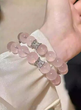 适用天然粉水晶爱情莫粉手链女款粉晶手串女小众高级月老大a2167