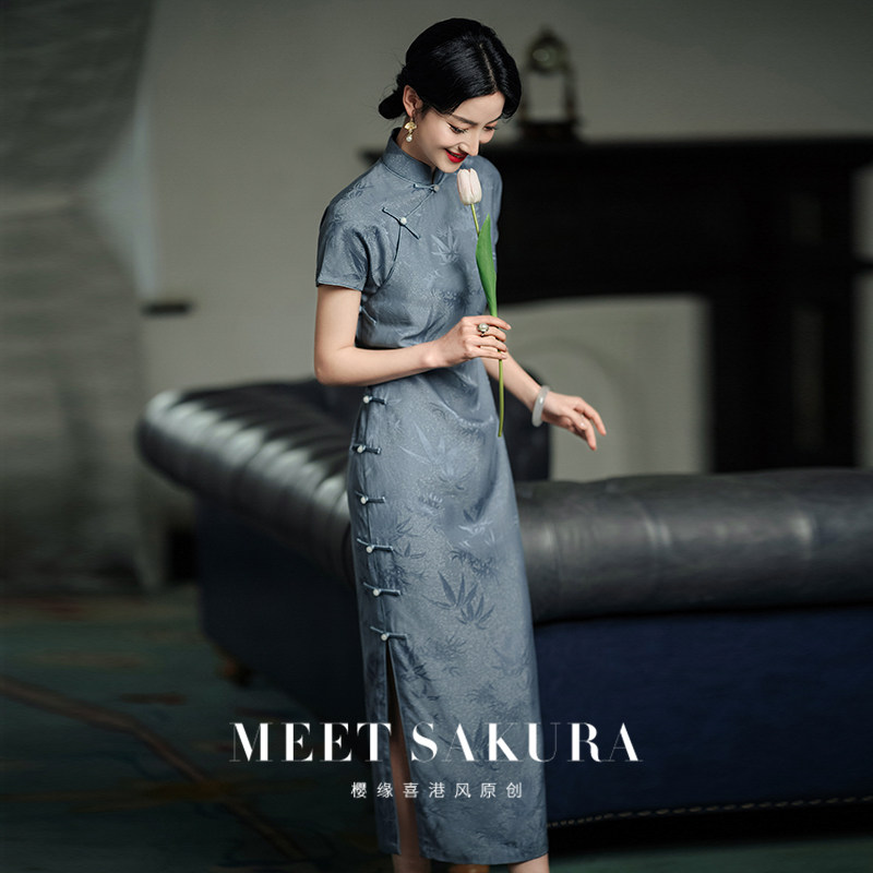 樱缘喜真丝桑蚕丝古法旗袍女2023新款一片式全开襟年轻款高端气质