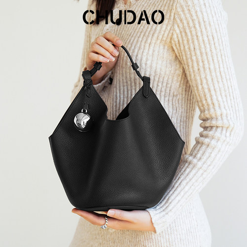 高级感牛皮菜篮子包水桶包斜挎包