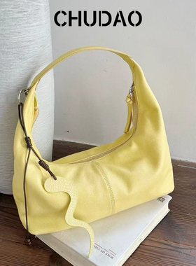 CHUDAO2026新款头层牛皮腋下包女单肩真皮软包通勤包托特包饺子包