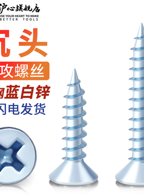 沪心国标高强度蓝白锌十字沉头自攻螺丝加硬平头木螺丝钉M3M4M5M6