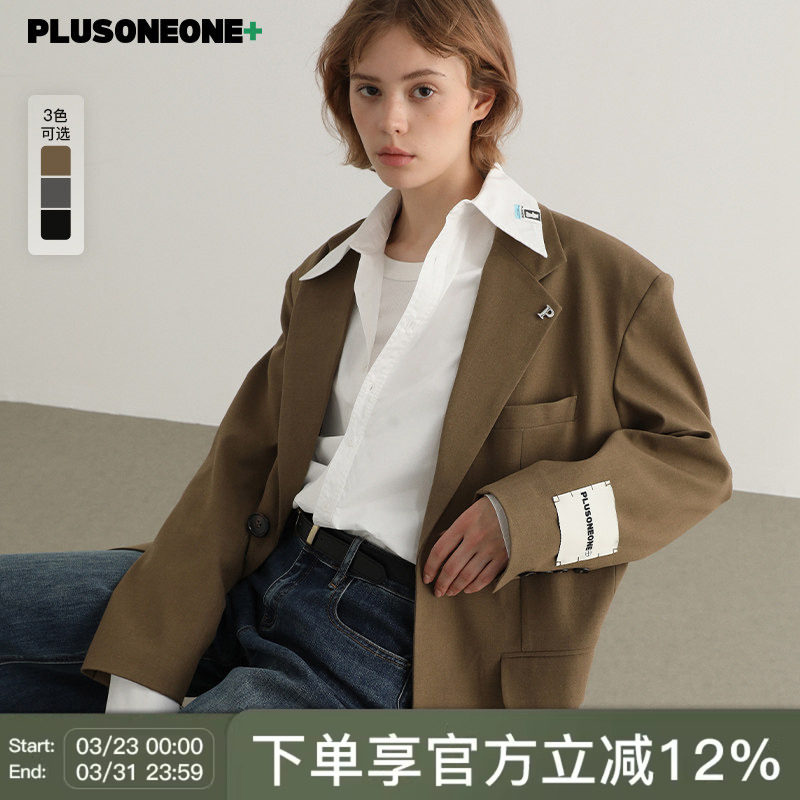 【明星同款】PLUSONEONE经典意式宽垫肩落肩西装女秋季老钱风外套