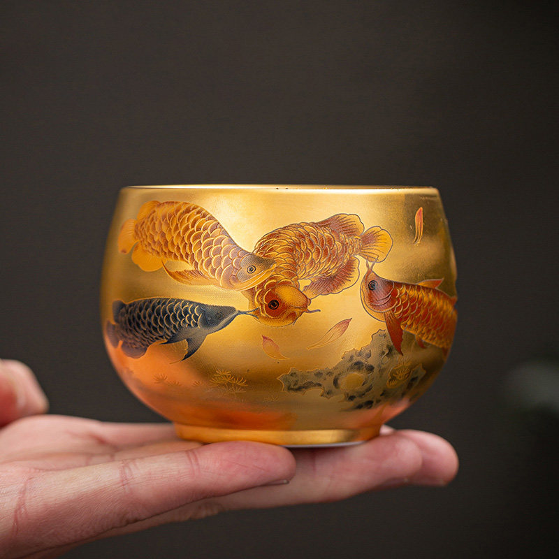 名家手作鎏金纯手工高端大号九龙鱼主人功夫品茗建盏茶杯子