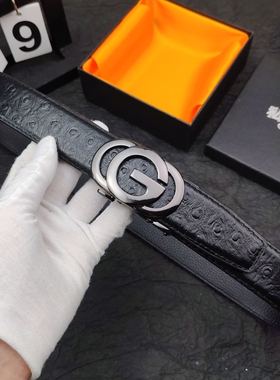 自动扣皮带男士真皮牛皮G扣鸵鸟纹G家商务百搭正装网红爆款裤腰带