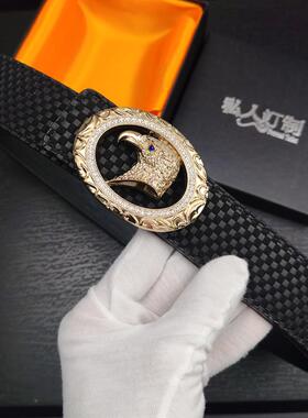 高端绒面棋盘格老鹰扣皮带男真皮头层牛皮青年大牌商务百搭裤腰带