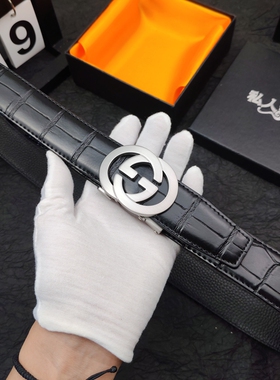 头层牛皮男自动扣皮带双G扣鳄鱼纹腰带真皮百搭大牌高档网红裤带