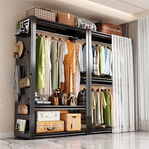 开 放式衣架家用简易组装衣柜货架卧室钢制挂衣架子出租房收纳衣