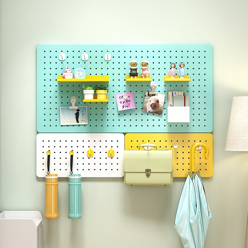 金属洞洞板入户玄关墙面收纳挂板配件免打孔桌面置物展示架可定制