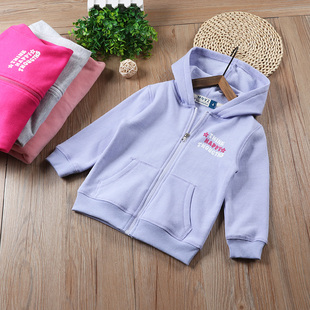 外贸出口尾货童装满印外套春秋装6-14女童抓绒拉链连帽衫女孩开衫