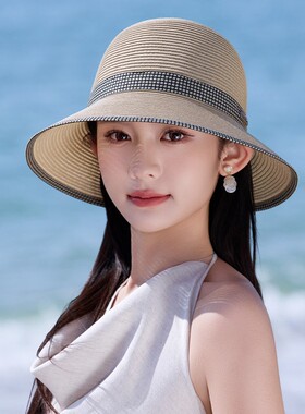 夏季新款大帽檐草帽中老年防晒遮阳帽透气薄款宽檐编织妈妈渔夫帽