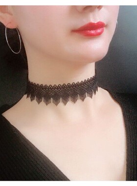 宽颈带脖子饰品黑色蕾丝花朵项链女气质锁骨链颈饰配饰遮疤演出