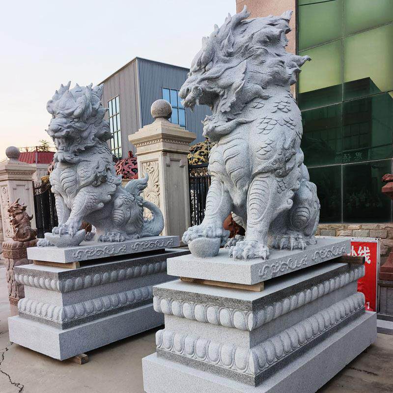 石雕麒麟一对大理石花岗岩汉白玉福建青石大麒麟公司动物门口摆件