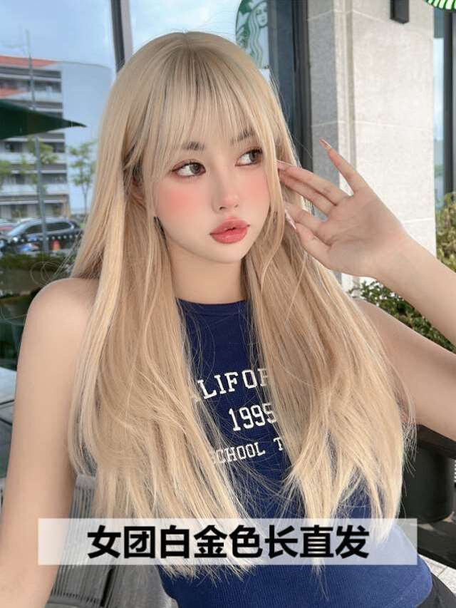 仟丝百变 假发女金色中长发cos网红欧美长直发无痕假发自然全头套