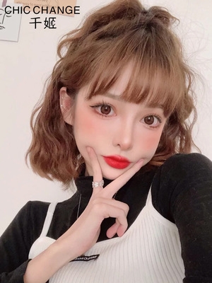 千姬假发女短发造型短卷发羊毛卷真人发丝气质网红自然逼真全头套