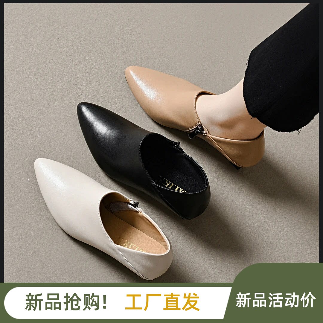 欣欣尚品鞋业深口单鞋2025爆款细跟高跟鞋软帮侧拉链百搭通勤女鞋
