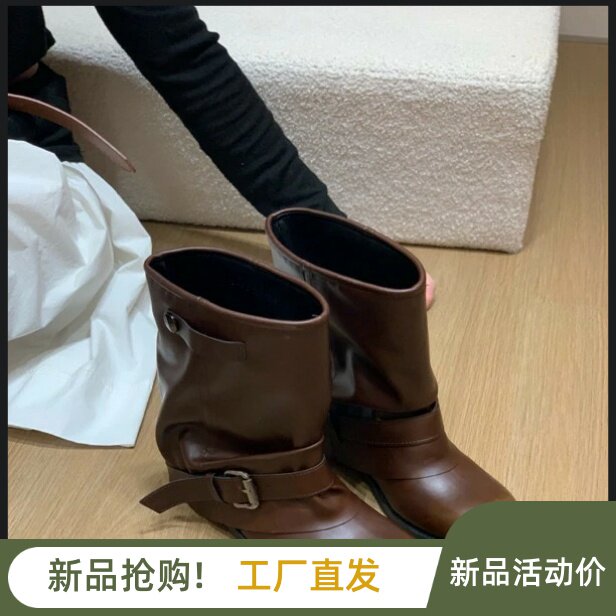 圆头秋冬瘦瘦靴中跟百搭套筒短靴