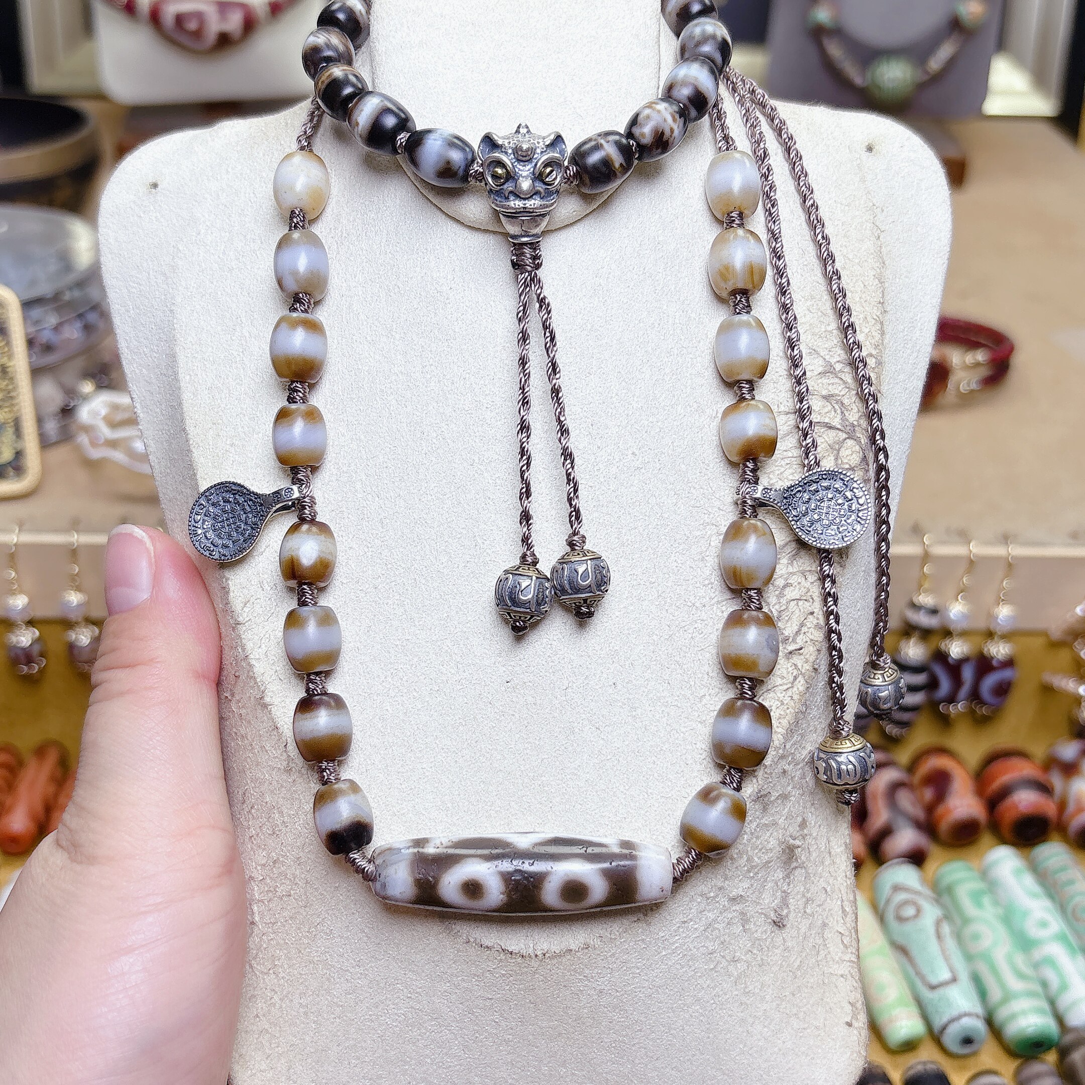 天珠界泰山北斗吴老料药师珠三眼精编手链项链两件套