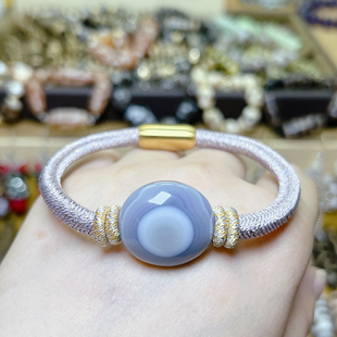 纯天然原矿蚕丝玛瑙羊板眼紫罗兰色精编手绳清货福利