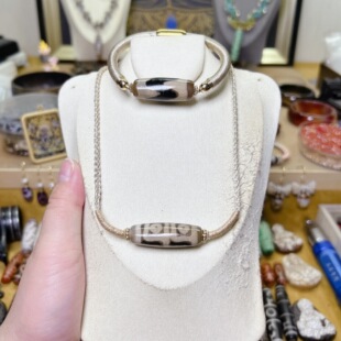 精品至纯系手工扁珠虎牙地门四眼天珠精编手绳锁骨项链两件套