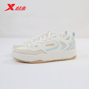 特步云帆板鞋女鞋2025夏秋新款休闲鞋厚底增高小白鞋975318310060