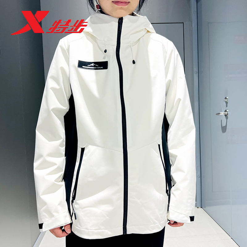 特步冲锋衣三防三合一内胆两件外套女2025新款冬季鸭绒保暖羽绒服