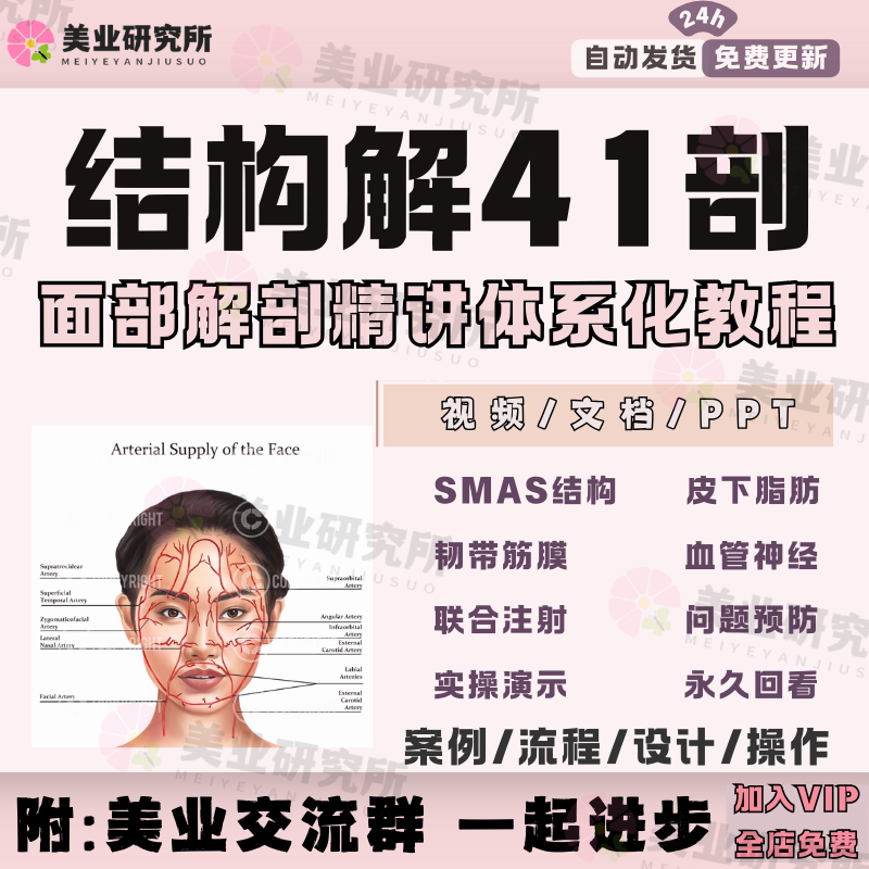 面部SMAS结构整形面部注射针剂血管神经分布王志军解剖视频教程课