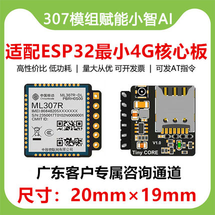 中移307R模块最小4G核心板小智AI虾哥完美适配ESP32S3支持AT指令