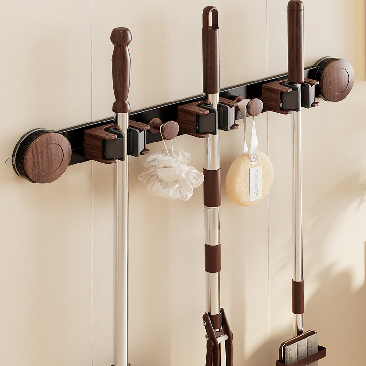 卫生间吸盘拖把壁挂夹中古风浴室挂架免打孔真空无痕拖布扫把挂钩