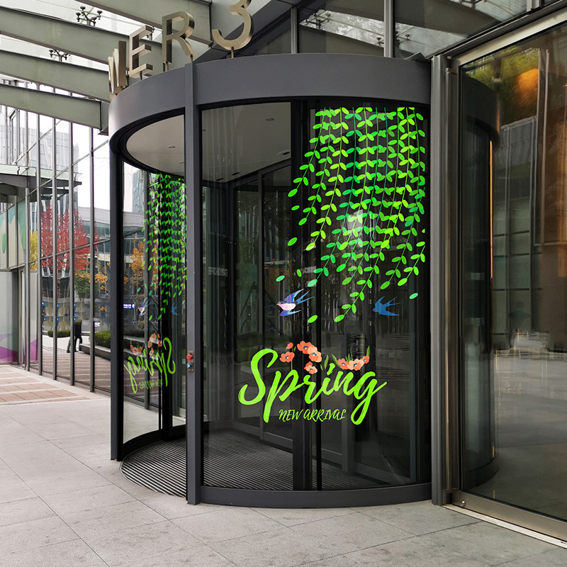 春天装饰品超大静电简约店铺服饰玻璃贴膜柳树绿色餐厅商场氛围