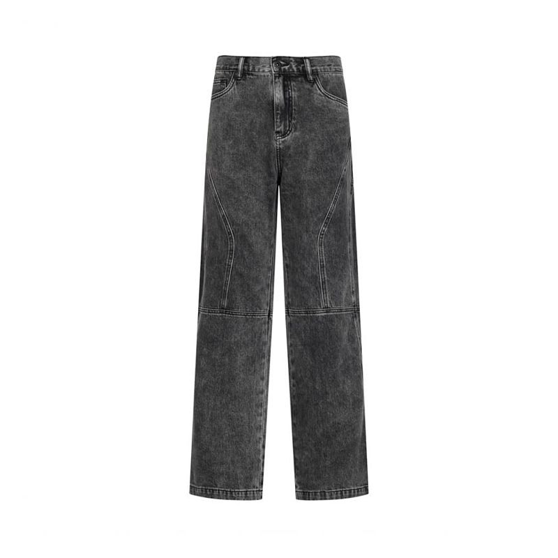 休闲棉质纯色宽松直筒牛仔裤