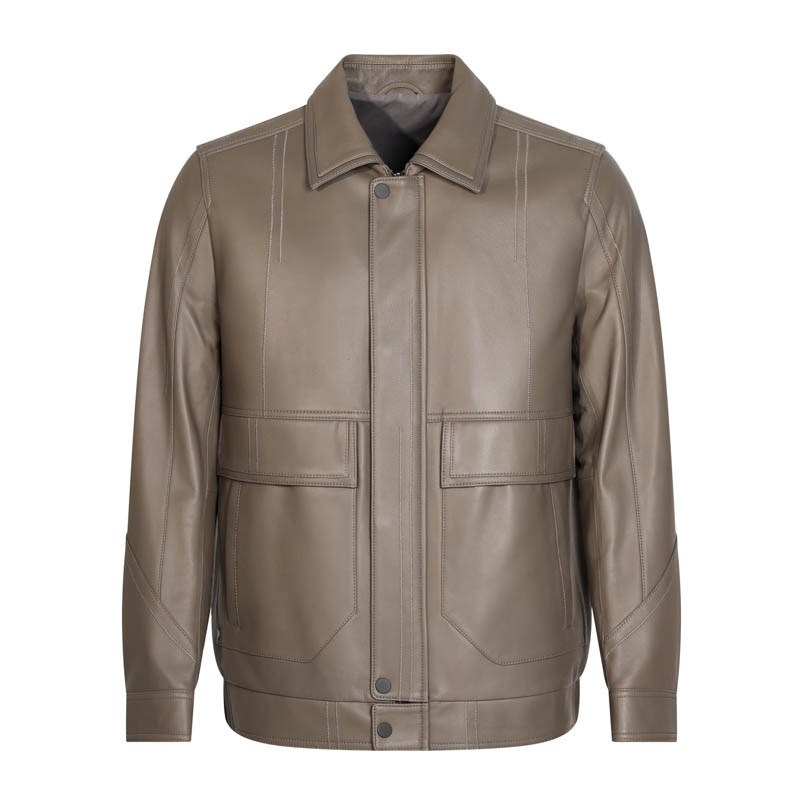 ANDREW MACKENZIE男士 秋冬款商务休闲羊皮革翻领拉链外套皮衣