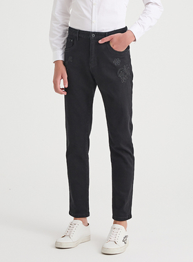 ANDREW MACKENZIE意大利男装时尚潮流绣花牛仔裤黑色551312232006